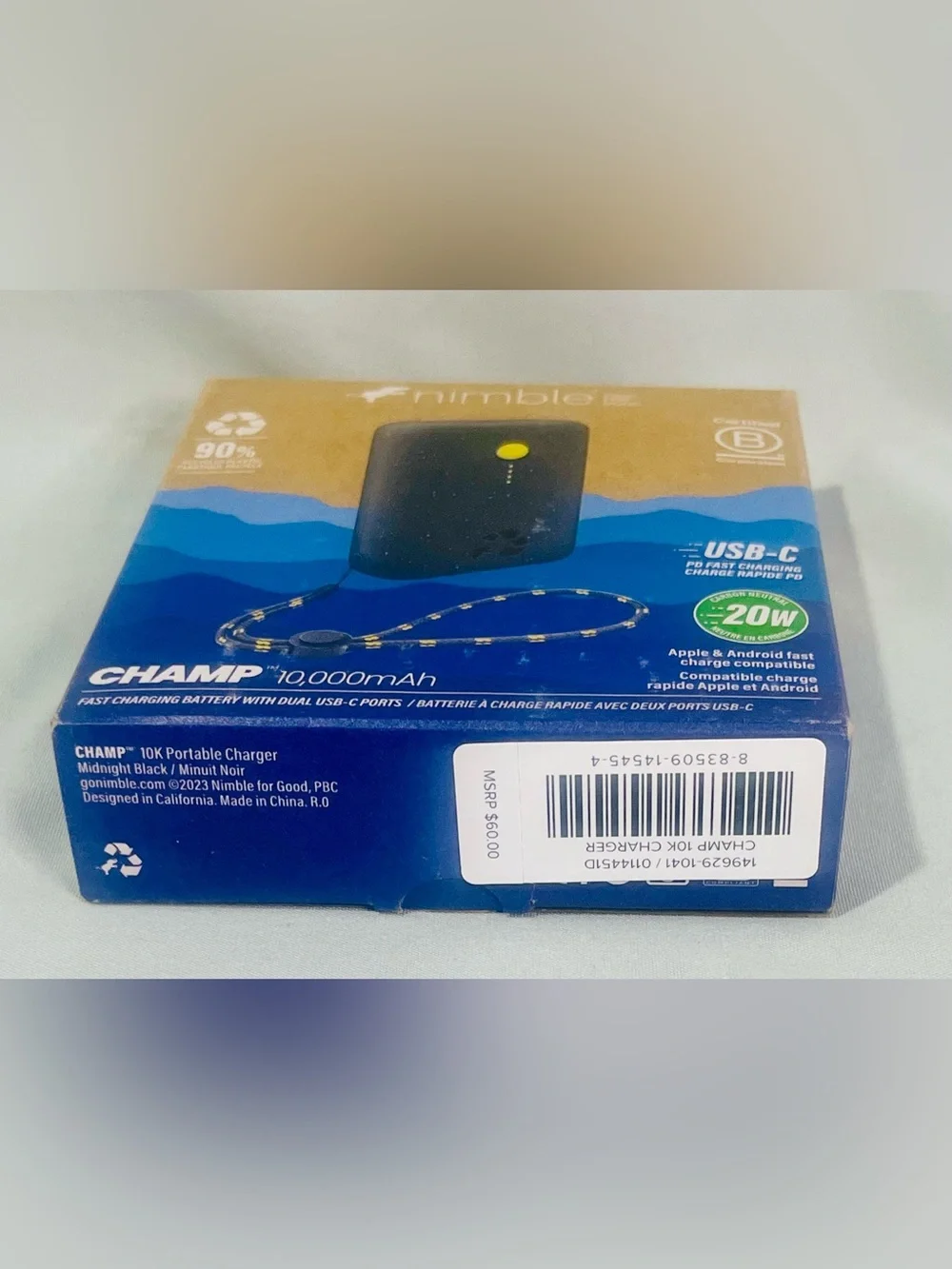 Nimble CHAMP 10,000mAh Portable Power Bank USB-C in Black